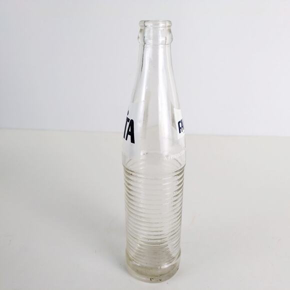 Vintage 1970s Fanta 10oz Ribbed Glass Soda Bottle Coca-Cola Navy & White ACL - Picture 2 of 7